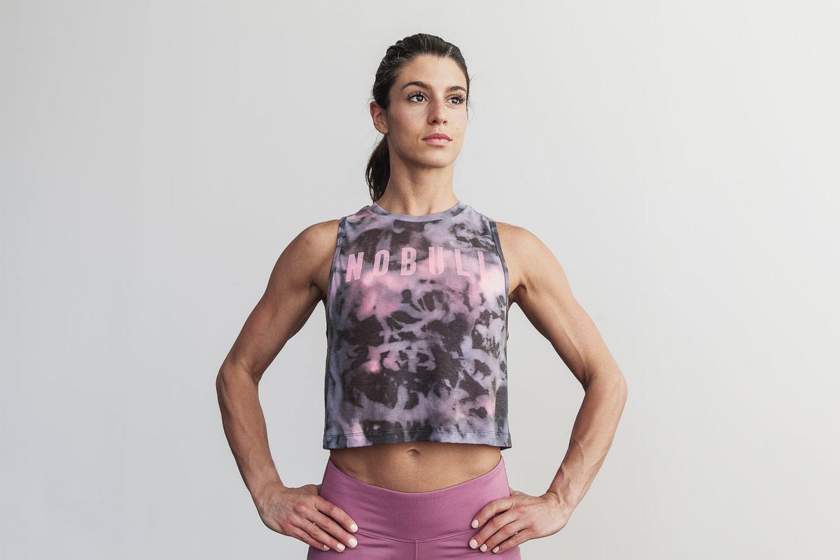 Nobull Muscle Tie-Dye Women\'s Tank Tops Pink Black | Australia (OI7106)